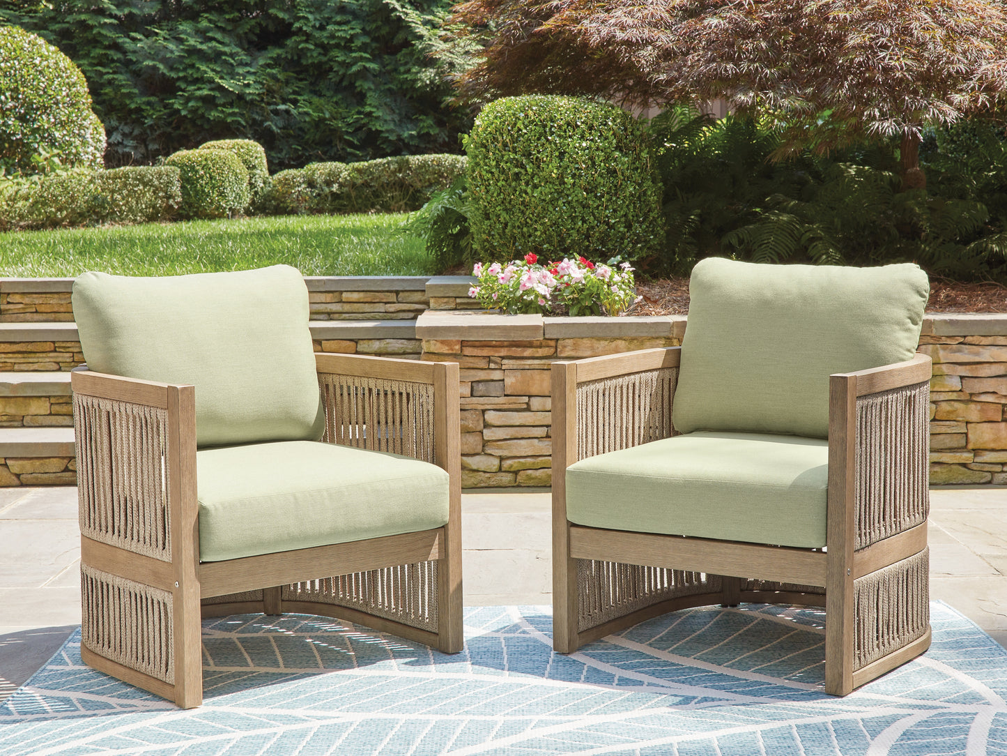 Myers Furniture Outlet - Ashley Furniture - Serena Shores Outdoor - Lounge Chair w/Cushion (Set of 2) / Beige/Green - PCP604-820