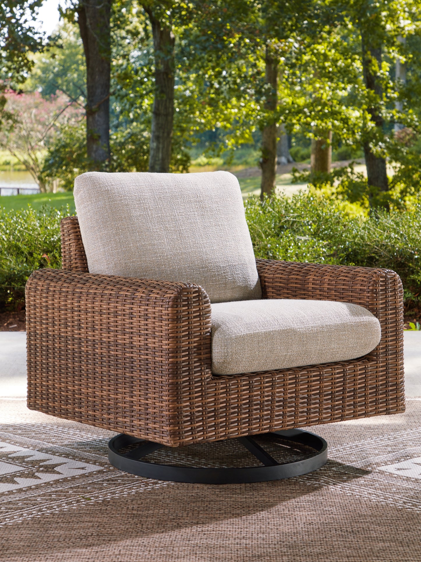 Myers Furniture Outlet - Ashley Furniture - Dolan Creek Outdoor - Swivel Lounge w/ Cushion / Gray/Brown - PCP610-821