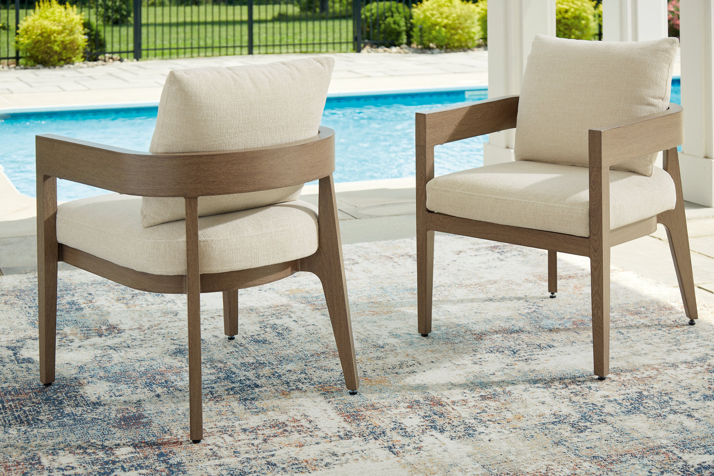 Myers Furniture Outlet - Ashley Furniture - Serene Bay Outdoor - Arm Chair With Cushion (Set of 2) / Dark Brown/White - P671-601A