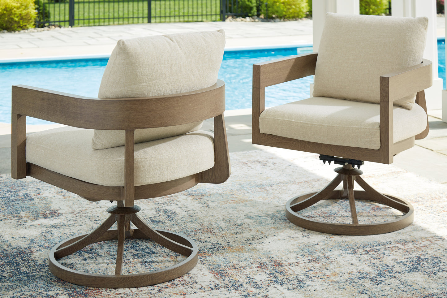 Myers Furniture Outlet - Ashley Furniture - Serene Bay Outdoor - Swivel Chair w/Cushion (Set of 2) / Dark Brown/White - P671-602A