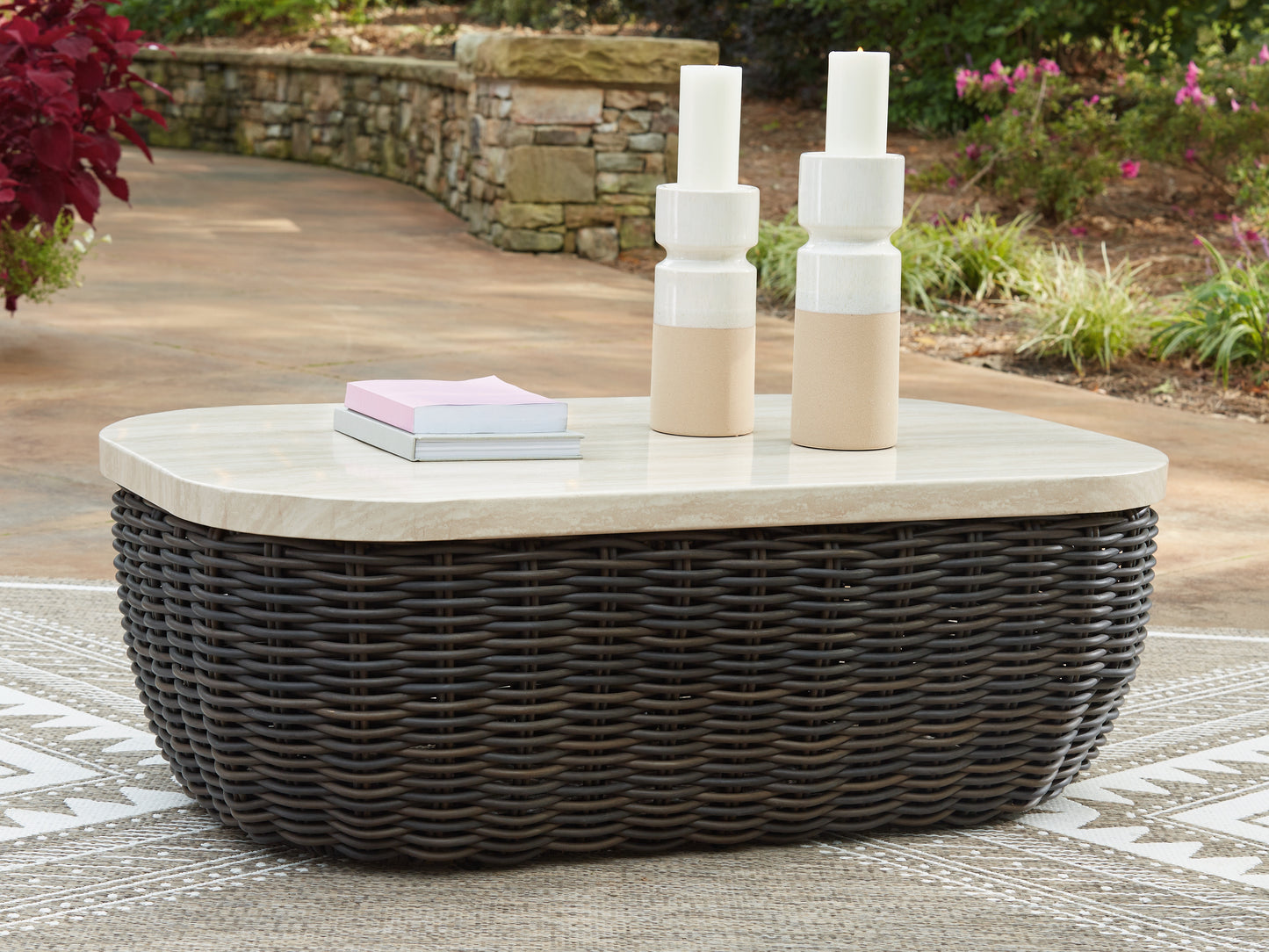 Myers Furniture Outlet - Ashley Furniture - Kimora Outdoor - Rectangular Cocktail Table / Beige/Dark Brown - P711-701