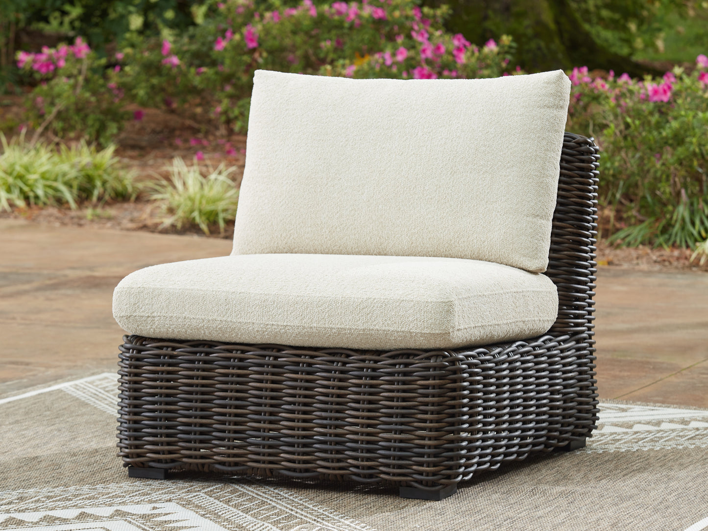 Myers Furniture Outlet - Ashley Furniture - Kimora Outdoor - Armless Chair w/Cushion / Beige/Dark Brown - P711-846