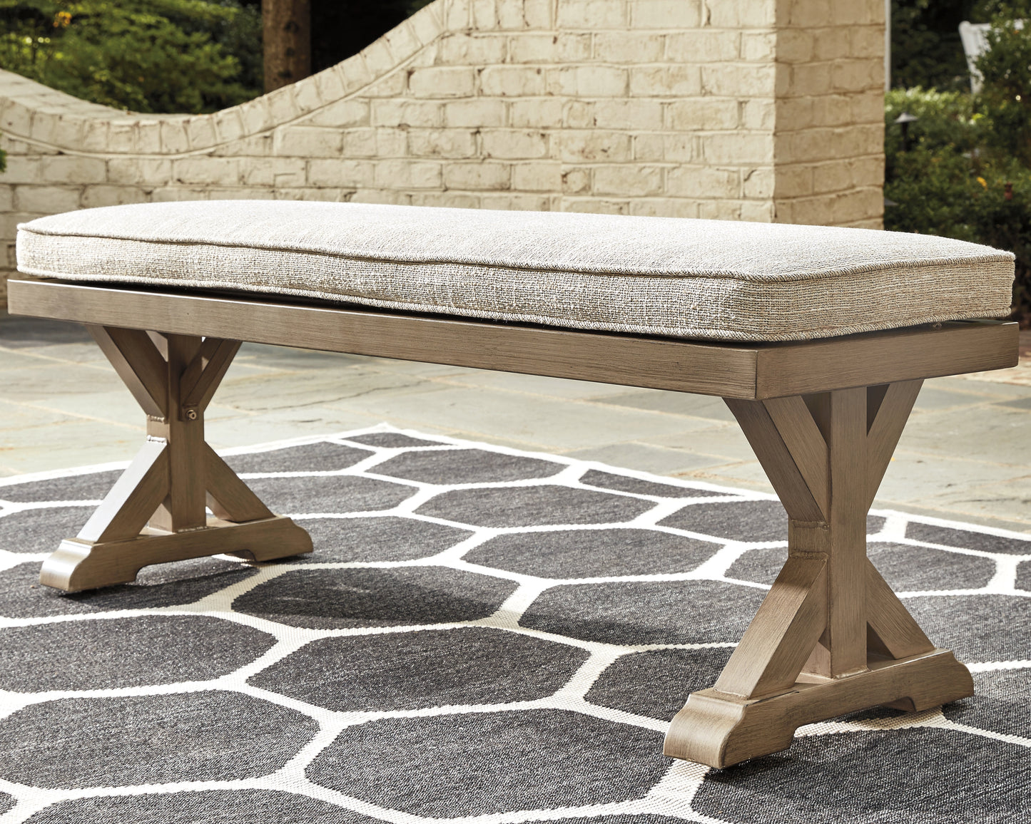 Myers Furniture Outlet - Ashley Furniture - Beachcroft Outdoor - Bench with Cushion / Beige - P791-600