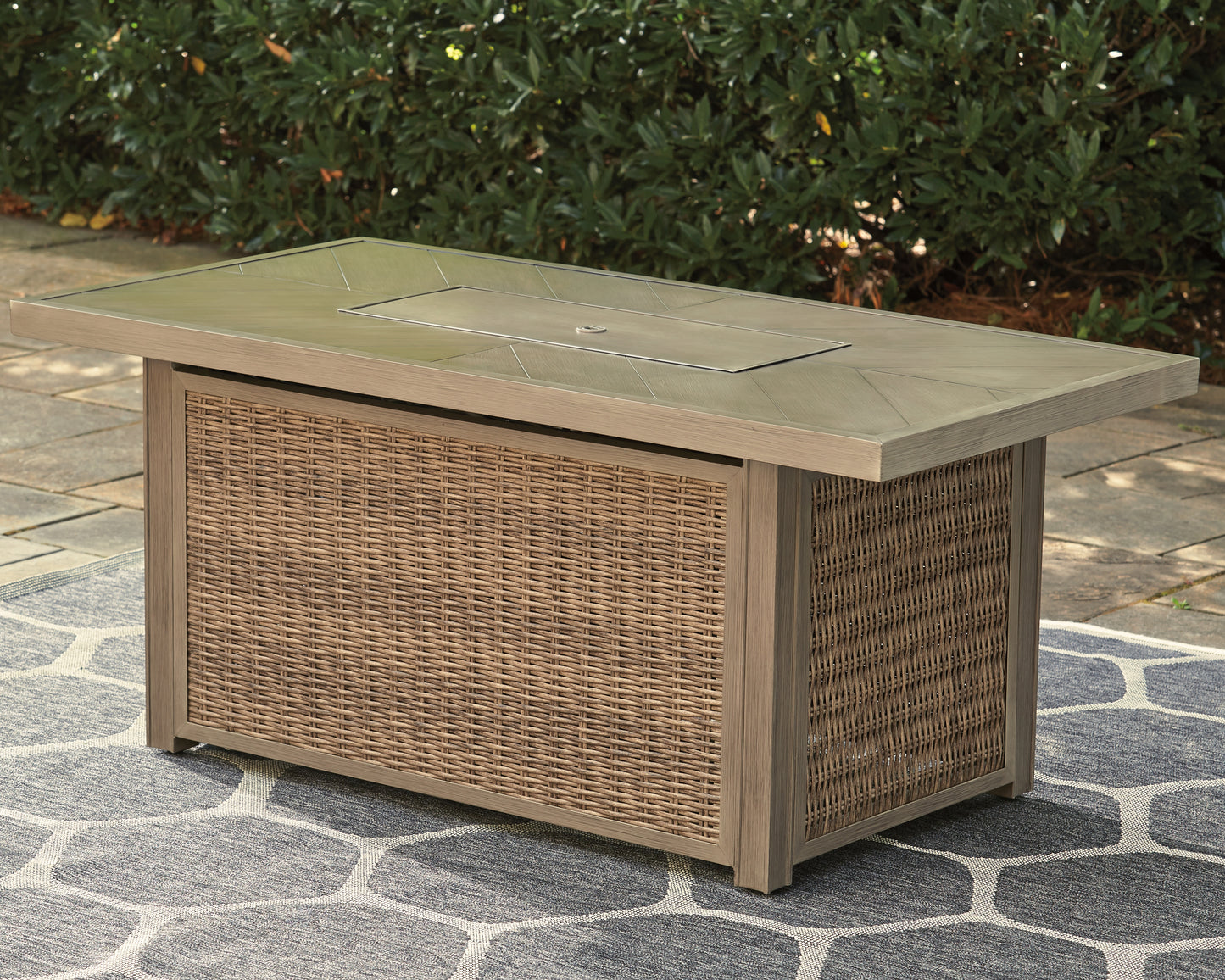 Myers Furniture Outlet - Ashley Furniture - Beachcroft Outdoor - Rectangular Fire Pit Table / Beige - P791-773