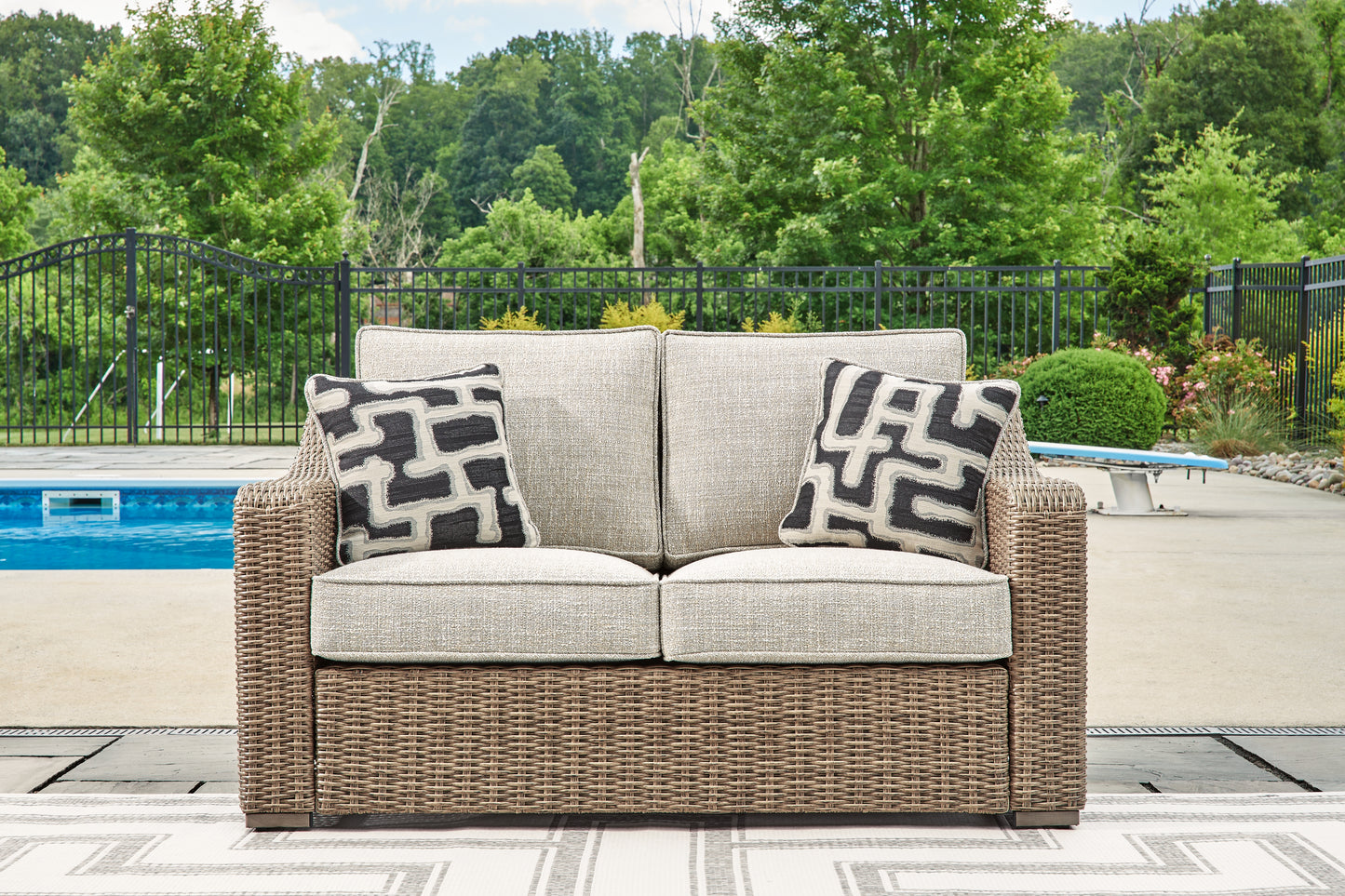 Myers Furniture Outlet - Ashley Furniture - Beachcroft Outdoor - Loveseat w/Cushion / Beige - P791-835