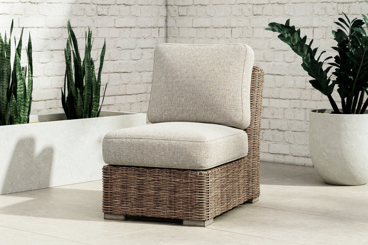 Myers Furniture Outlet - Ashley Furniture - Beachcroft Outdoor - Armless Chair w/Cushion / Beige - P791-846