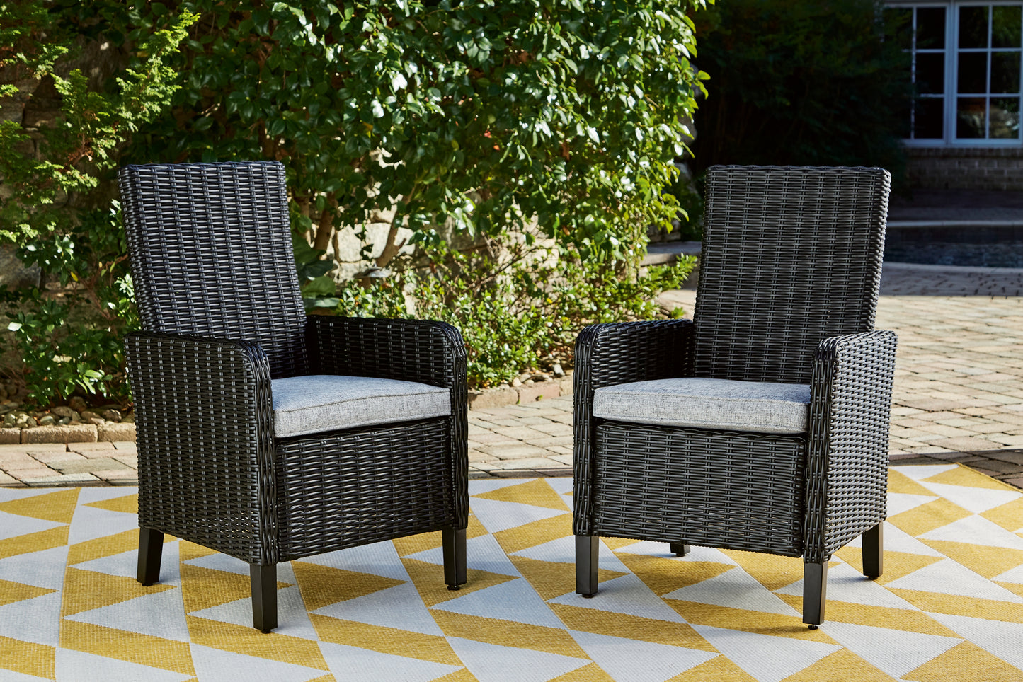 Myers Furniture Outlet - Ashley Furniture - Beachcroft Outdoor - Arm Chair With Cushion (Set of 2) / Black/Light Gray - P792-601A
