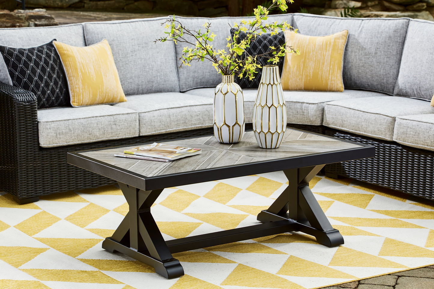 Myers Furniture Outlet - Ashley Furniture - Beachcroft Outdoor - Rectangular Cocktail Table / Black/Light Gray - P792-701