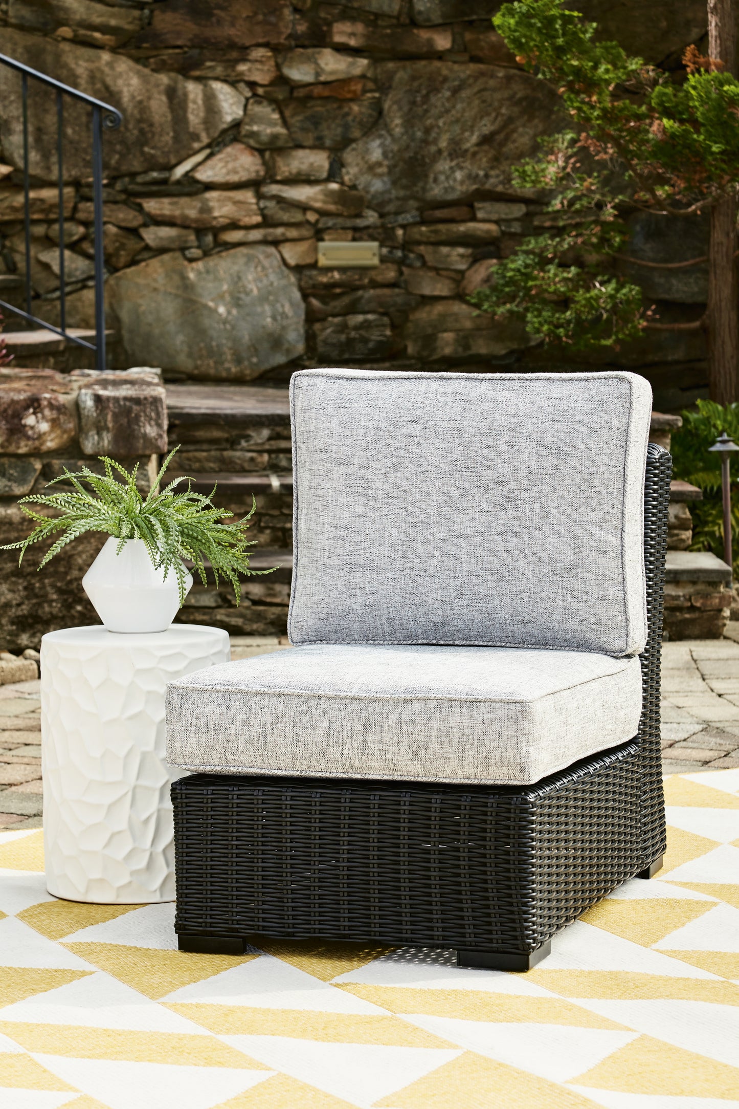 Myers Furniture Outlet - Ashley Furniture - Beachcroft Outdoor - Armless Chair w/Cushion / Black/Light Gray - P792-846