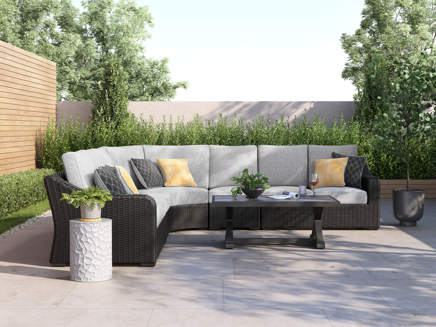 Myers Furniture Outlet - Ashley Furniture - Beachcroft Outdoor - 5-Piece Outdoor Sectional / Black/Light Gray - P792P6