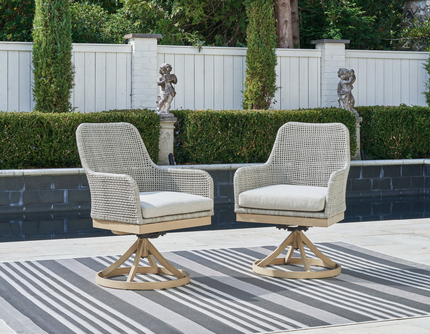 Myers Furniture Outlet - Ashley Furniture - Seton Creek Outdoor - Swivel Chair w/Cushion (Set of 2) / Gray - P798-602A