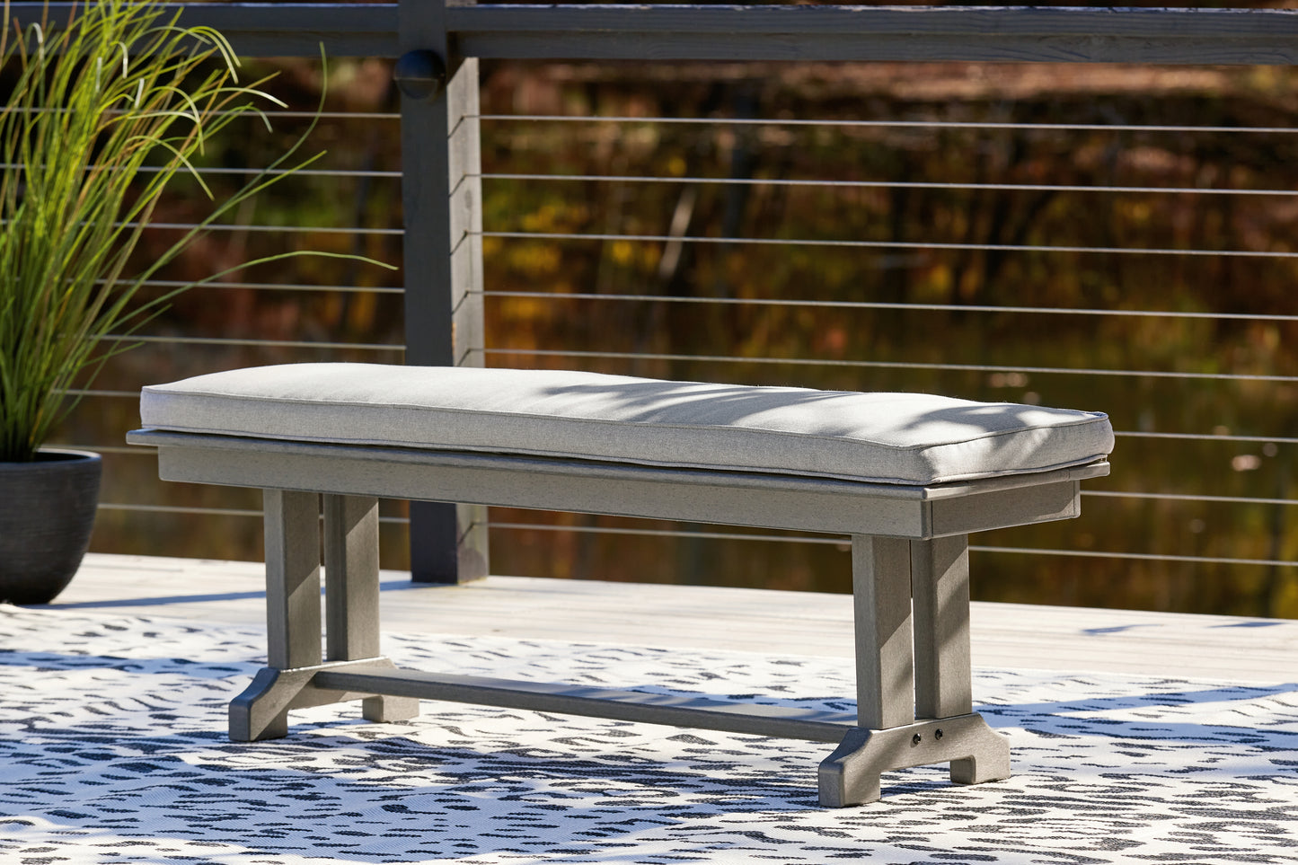 Myers Furniture Outlet - Ashley Furniture - Visola Outdoor - Bench with Cushion / Gray - P802-600