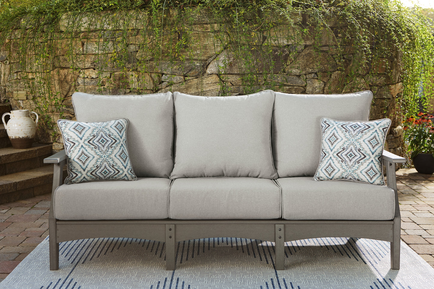 Myers Furniture Outlet - Ashley Furniture - Visola Outdoor - Sofa with Cushion / Gray - P802-838