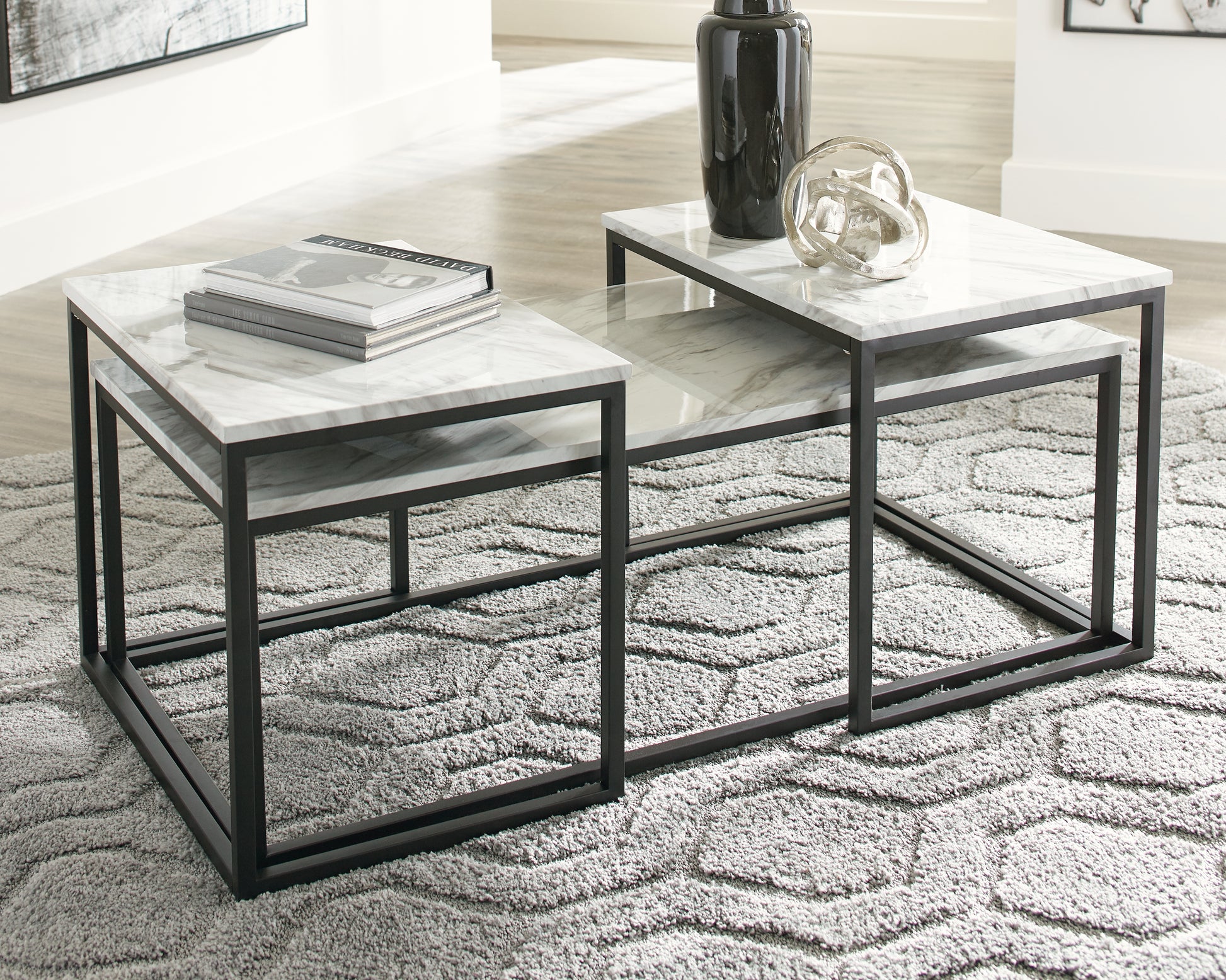 Myers Furniture Outlet - Ashley Furniture - Donnesta Table (Set of 3) - Occasional Table Set (3/CN) / Gray/Black - T182-13