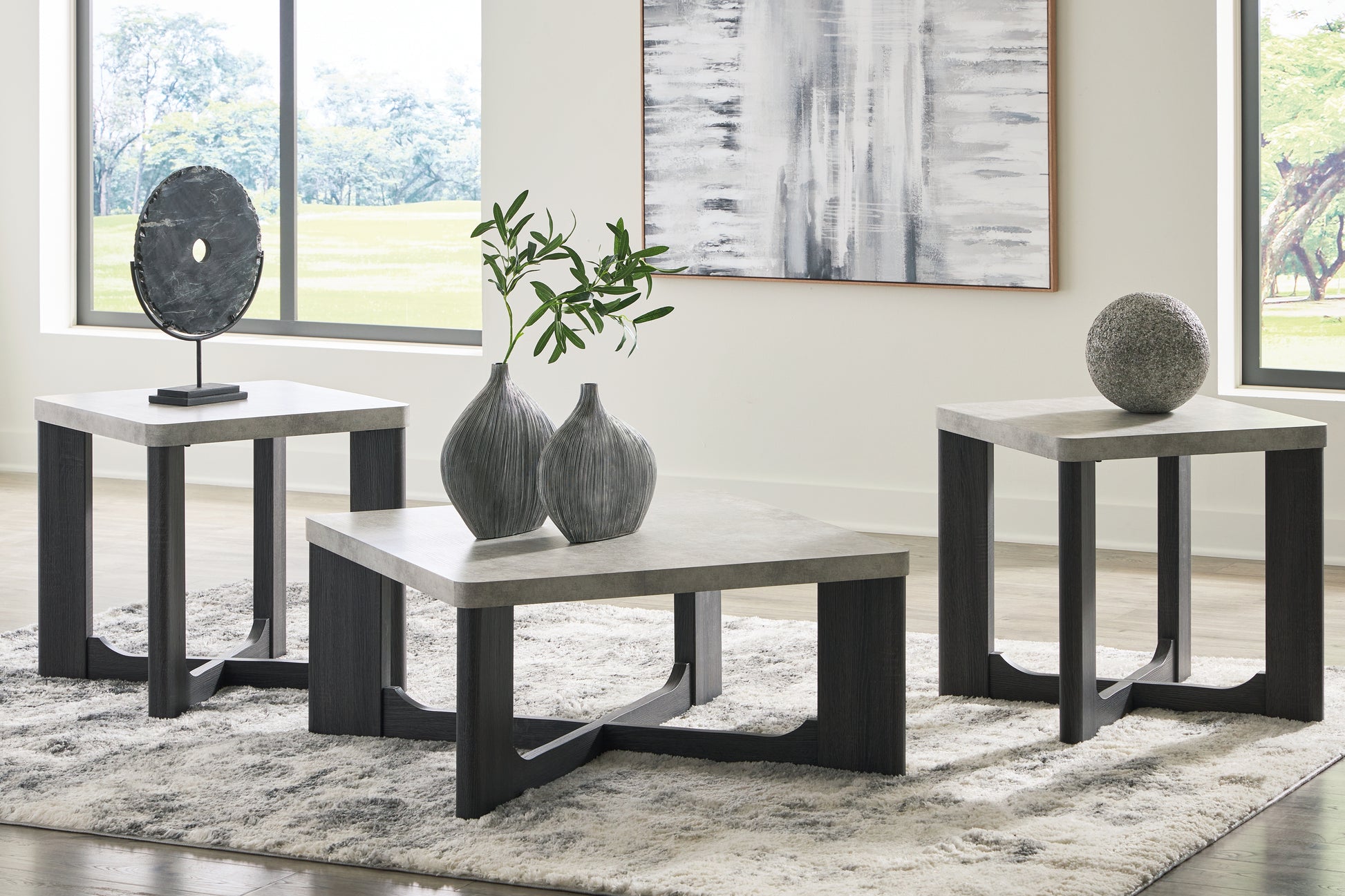 Myers Furniture Outlet - Ashley Furniture - Sharstorm Table (Set of 3) - Occasional Table Set (3/CN) / Two-tone Gray - T251-13