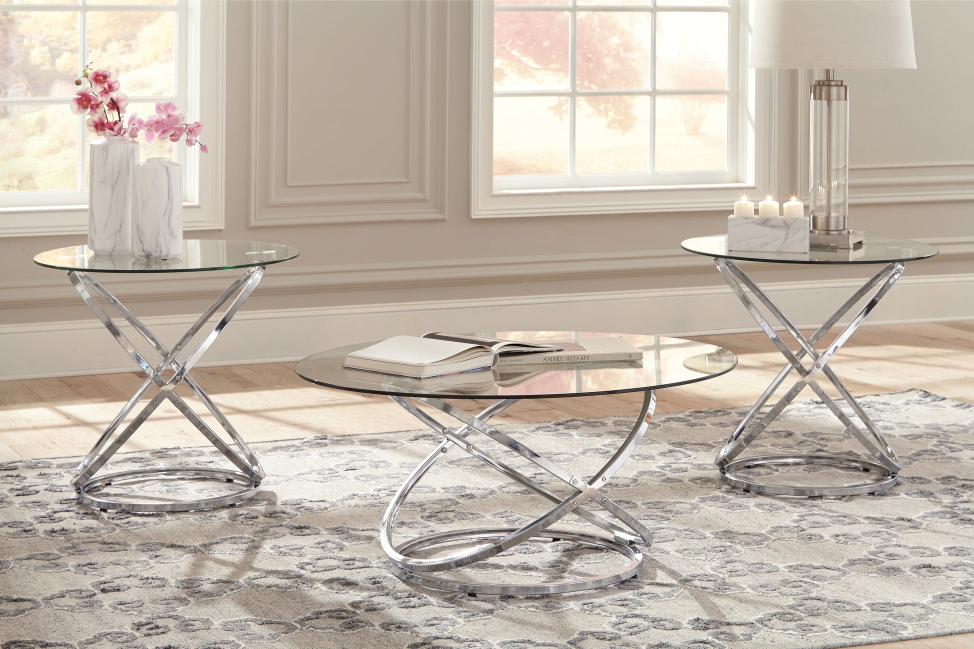 Myers Furniture Outlet - Ashley Furniture - Hollynyx Table (Set of 3) - Occasional Table Set (3/CN) / Chrome Finish - T270-13