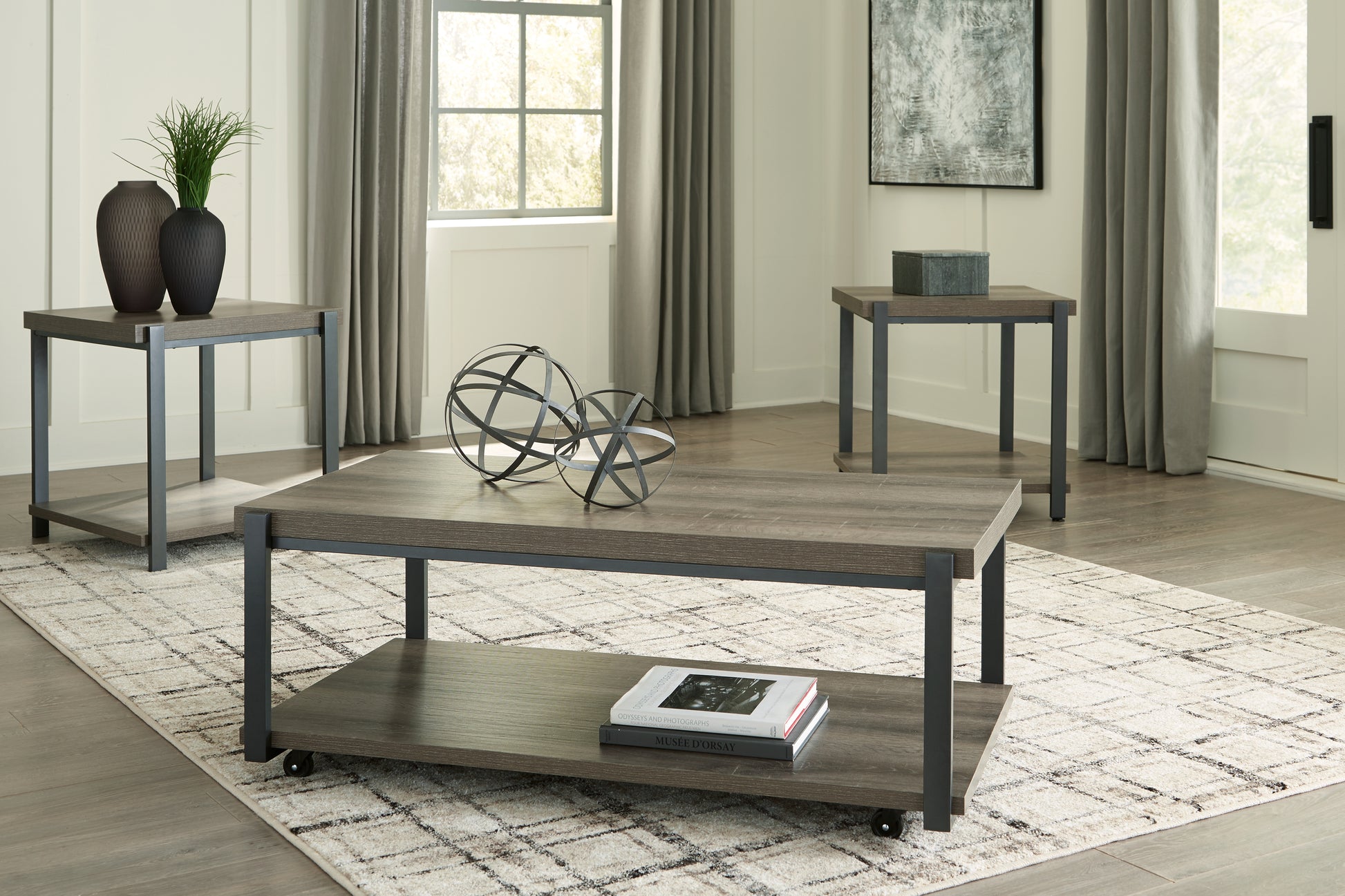 Myers Furniture Outlet - Ashley Furniture - Wilmaden Table (Set of 3) - Occasional Table Set (3/CN) / Gray/Black - T393-13