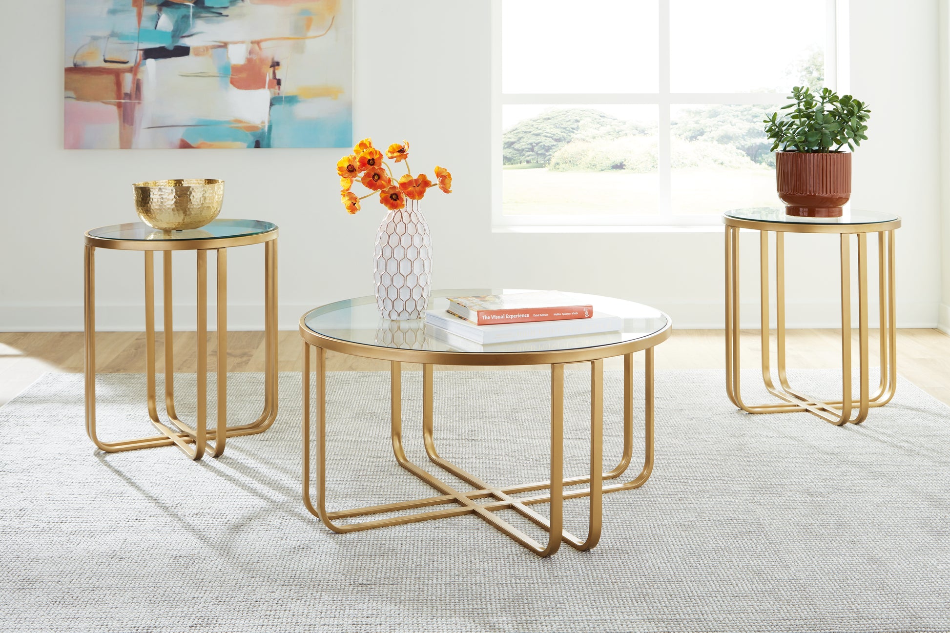 Myers Furniture Outlet - Ashley Furniture - Milloton Table (Set of 3) - Occasional Table Set (3/CN) / Gold - T398-13