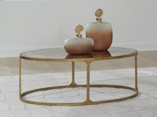 Myers Furniture Outlet - Ashley Furniture - Korajane Coffee Table - Oval Cocktail Table / Antique Gold - T399-0