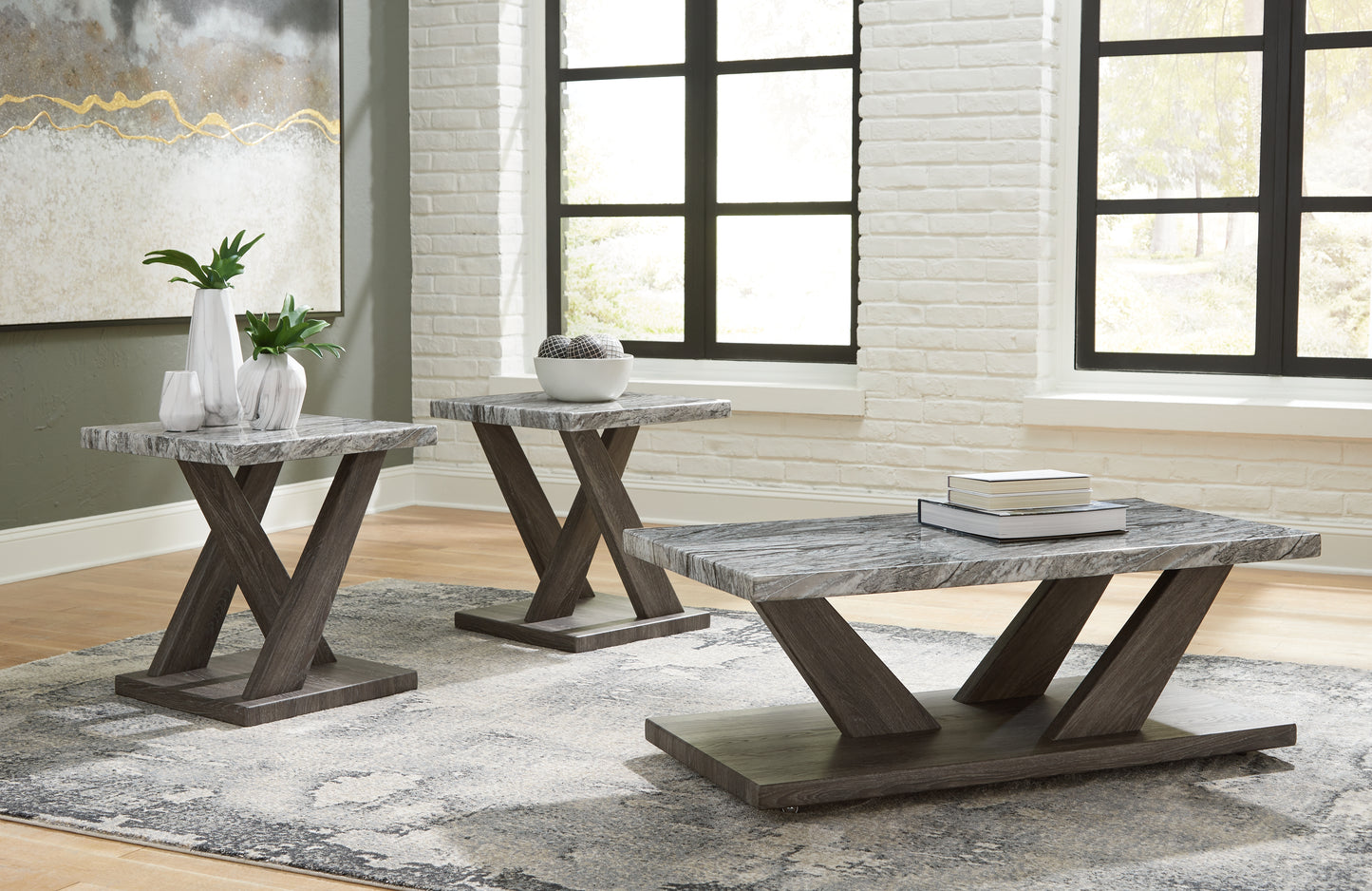 Myers Furniture Outlet - Ashley Furniture - Bensonale Table (Set of 3) - Occasional Table Set (3/CN) / Brown/Gray - T400-13