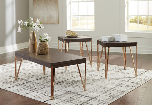 Myers Furniture Outlet - Ashley Furniture - Bandyn Table (Set of 3) - Occasional Table Set (3/CN) / Brown/Champagne - T404-13