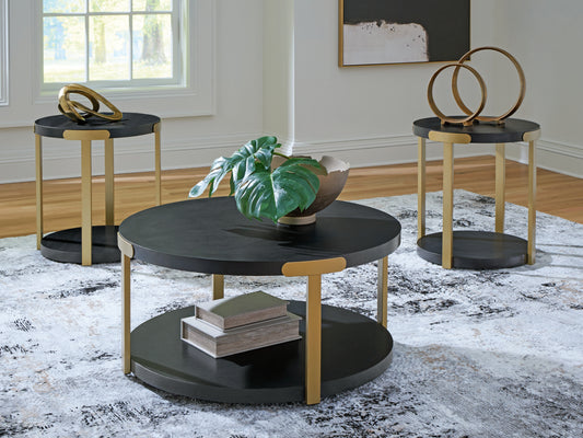 Myers Furniture Outlet - Ashley Furniture - Shylore Table (Set of 3) - Occasional Table Set (3/CN) / Black/Brass Finish - T410-13