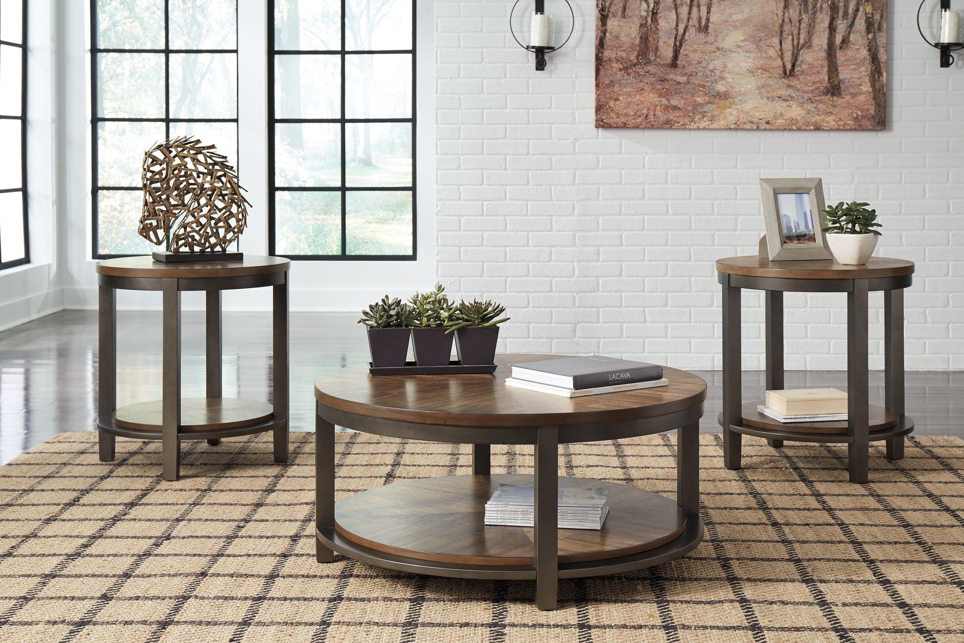 Myers Furniture Outlet - Ashley Furniture - Roybeck Table (Set of 3) - Occasional Table Set (3/CN) / Light Brown/Bronze - T411-13
