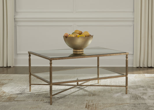 Myers Furniture Outlet - Ashley Furniture - Cloverty Coffee Table - Rectangular Cocktail Table / Aged Gold Finish - T440-1