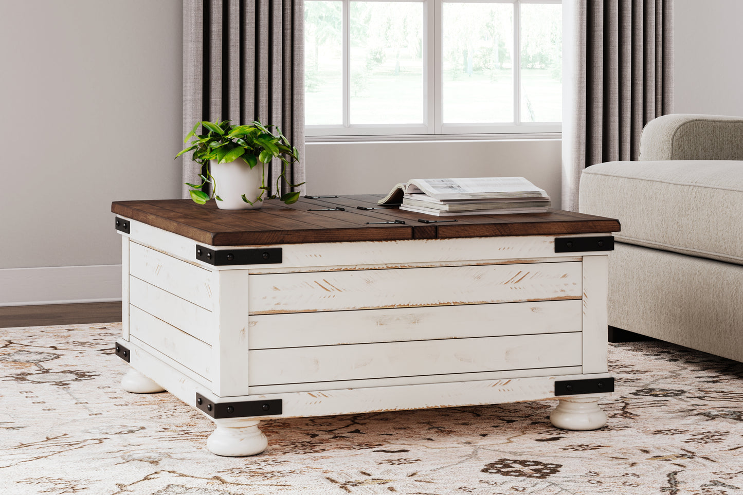 Myers Furniture Outlet - Ashley Furniture - Wystfield Coffee Table - Cocktail Table with Storage / White/Brown - T459-20