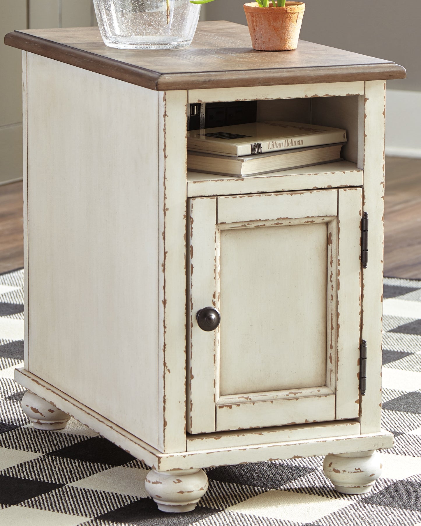 Myers Furniture Outlet - Ashley Furniture - Realyn Chairside End Table - Chair Side End Table / White/Brown - T523-7