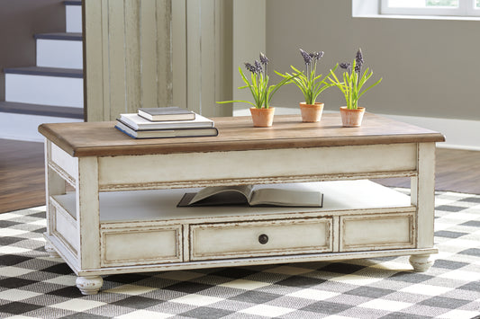 Myers Furniture Outlet - Ashley Furniture - Realyn Coffee Table with Lift Top - Lift Top Cocktail Table / White/Brown - T523-9