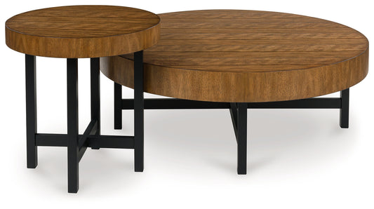 Myers Furniture Outlet - Ashley Furniture - Steenlage Table (Set of 2) - Occasional Table Set (Set of 2) / Brown/Black - T575-12