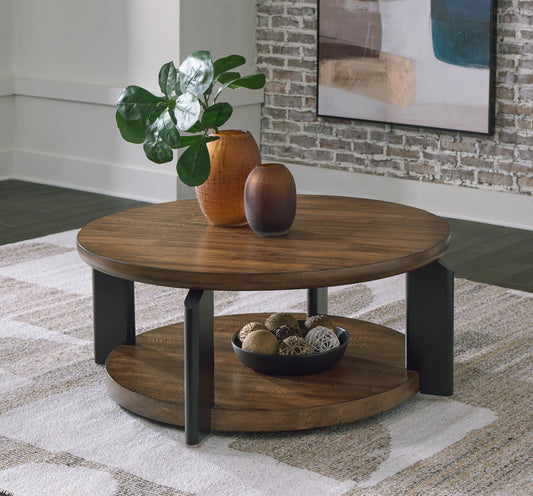 Myers Furniture Outlet - Ashley Furniture - Kraeburn Coffee Table - Round Cocktail Table / Brown/Black - T624-8