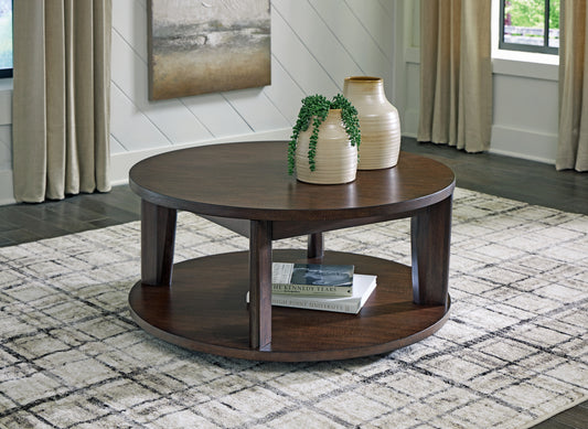 Myers Furniture Outlet - Ashley Furniture - Korestone 2 Coffee Table - Round Cocktail Table / Dark Brown - T657-8