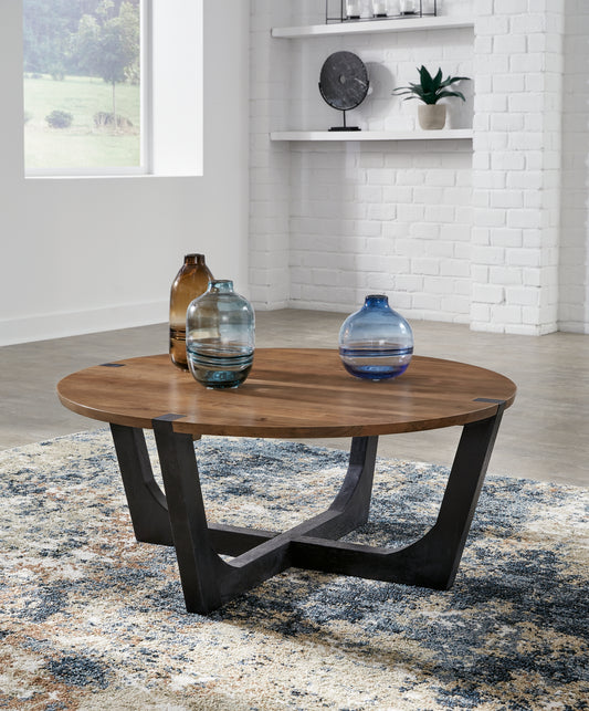 Myers Furniture Outlet - Ashley Furniture - Hanneforth Coffee Table - Round Cocktail Table / Brown/Black - T726-8