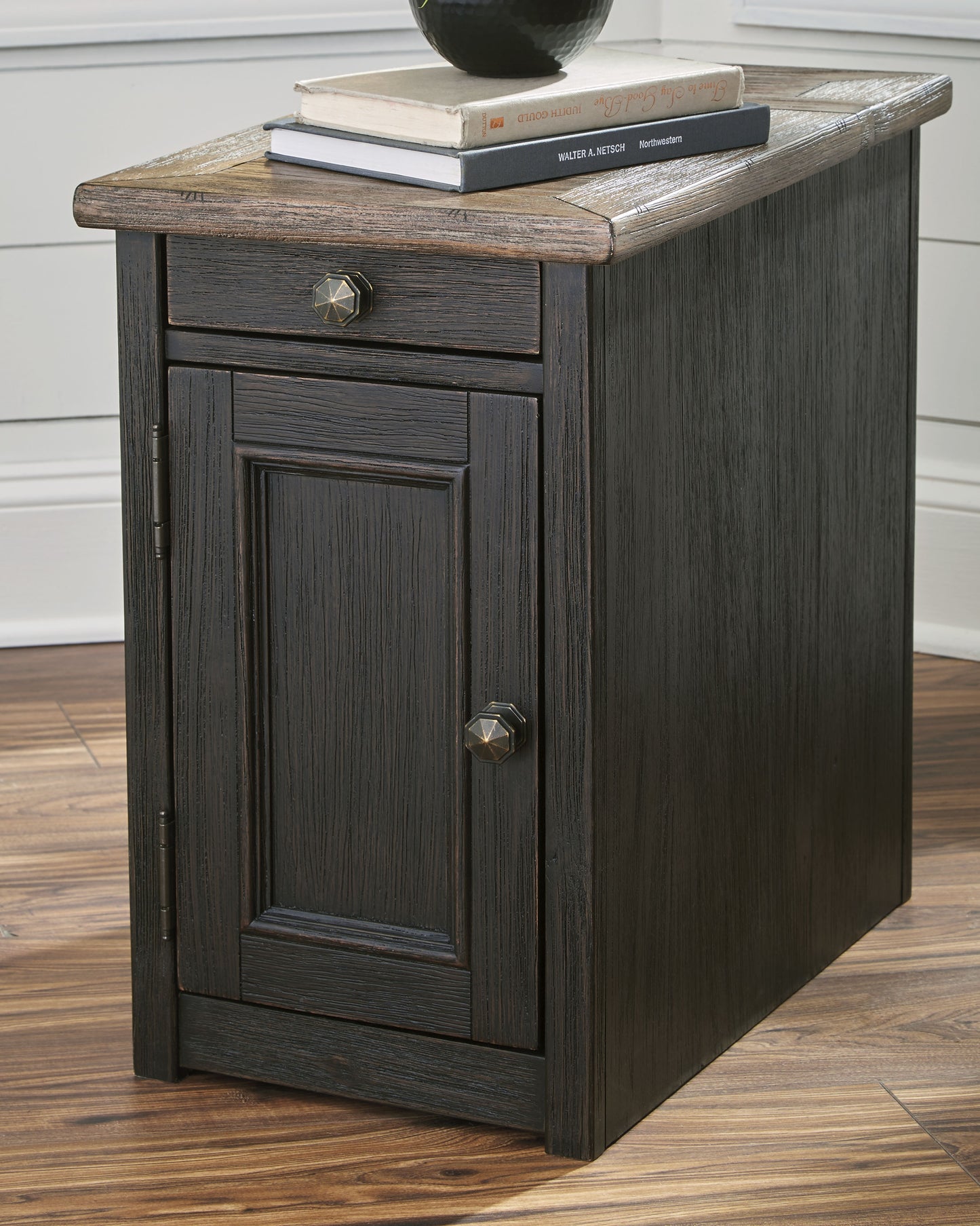 Myers Furniture Outlet - Ashley Furniture - Tyler Creek Chairside End Table with USB Ports & Outlets - Chair Side End Table / Grayish Brown/Black - T736-7