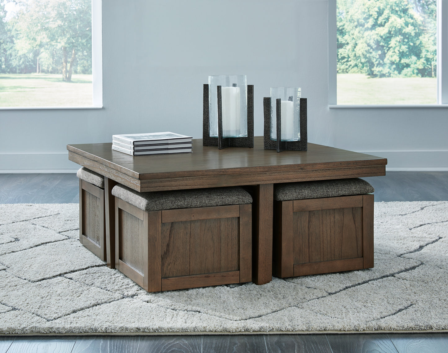 Myers Furniture Outlet - Ashley Furniture - Boardernest Coffee Table with 4 Stools - Cocktail TBL w/4 Stools (5/CN) / Brown - T738-20