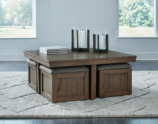 Myers Furniture Outlet - Ashley Furniture - Boardernest Coffee Table with 4 Stools - Cocktail TBL w/4 Stools (5/CN) / Brown - T738-20