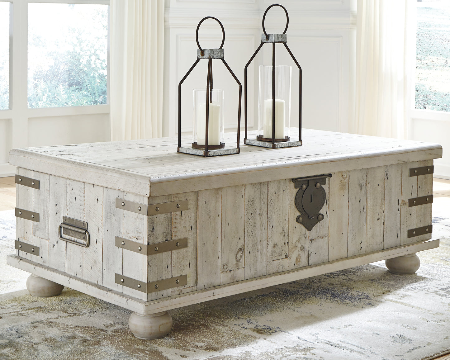 Myers Furniture Outlet - Ashley Furniture - Carynhurst Coffee Table with Lift Top - Lift Top Cocktail Table / White Wash Gray - T757-9