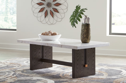 Myers Furniture Outlet - Ashley Furniture - Burkhaus Coffee Table - Rectangular Cocktail Table / White/Dark Brown - T779-1