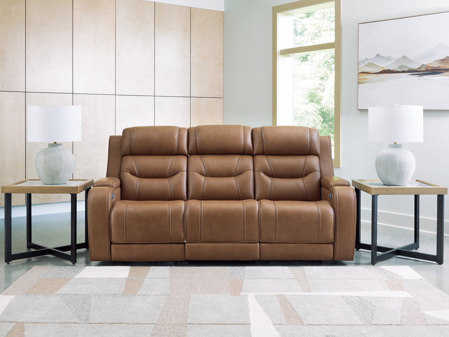 Myers Furniture Outlet - Ashley Furniture - Knightington Living Room - PWR REC Sofa w/Audio Seating / Caramel - PCU1160015A