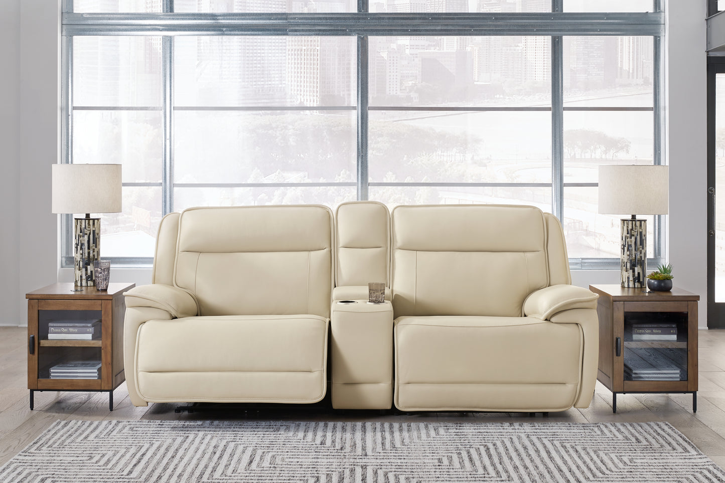 Myers Furniture Outlet - Ashley Furniture - Double Deal Sectional - 3-Piece Power Reclining Loveseat Sectional with Console / Almond - U13001S4