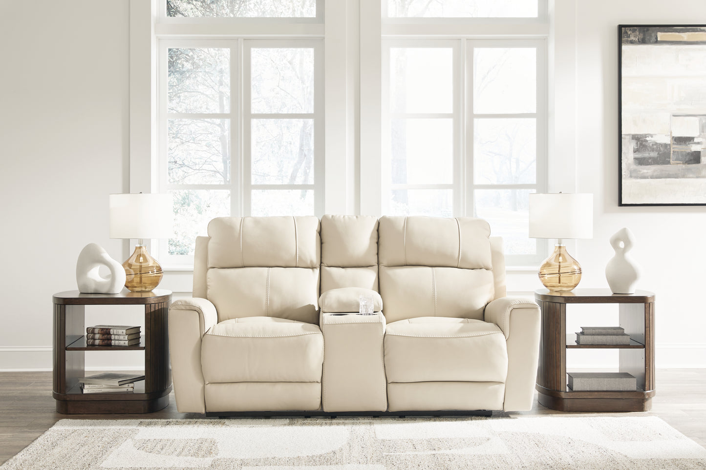 Myers Furniture Outlet - Ashley Furniture - Dahlmoore Living Room - DBL REC PWR Loveseat w/Console / Almond - U1320096
