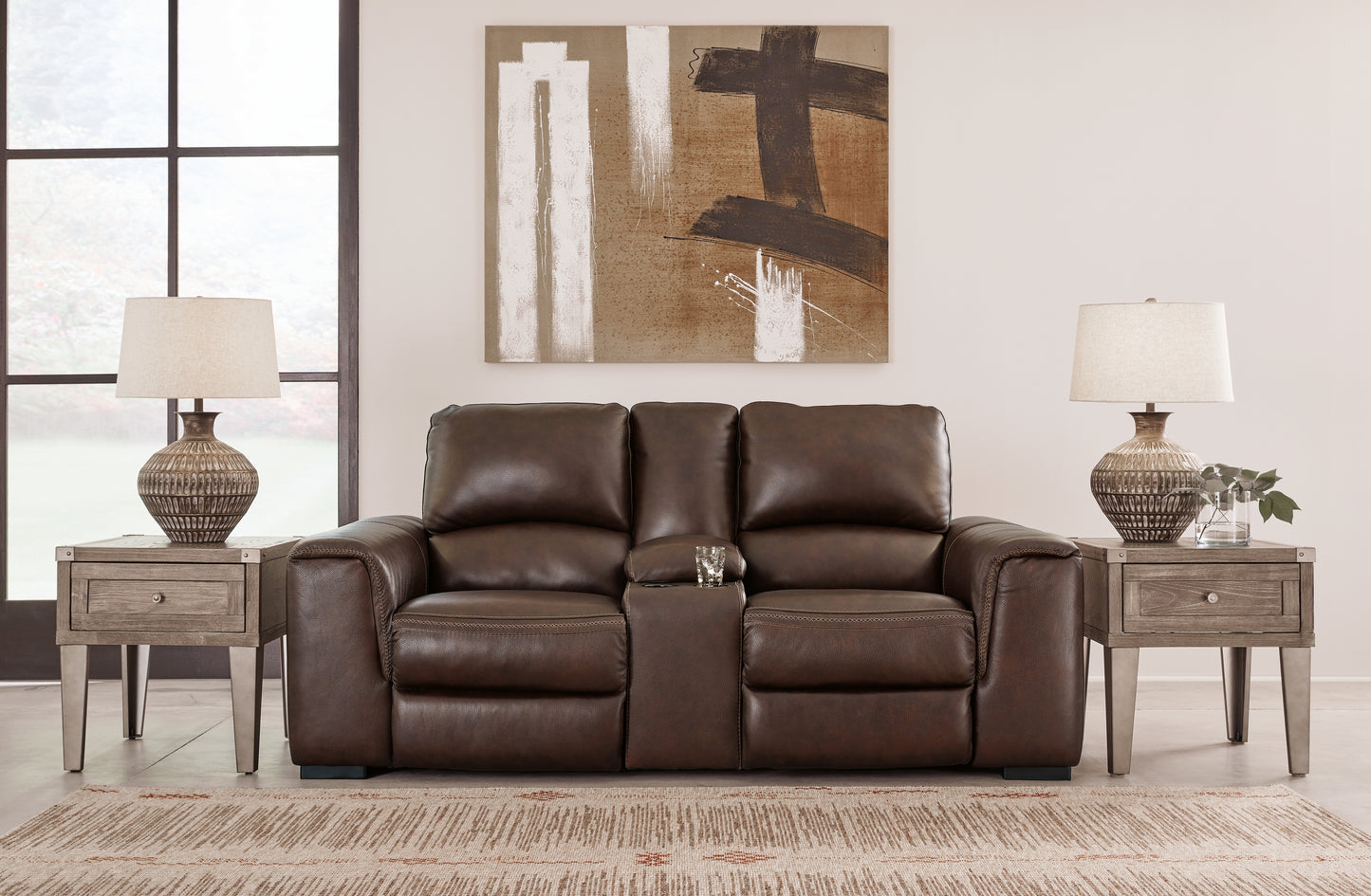 Myers Furniture Outlet - Ashley Furniture - Alessandro Living Room - PWR REC Loveseat/CON/ADJ HDRST / Walnut - U2550218