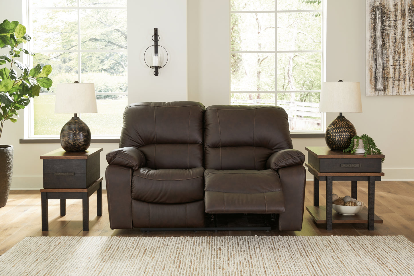 Myers Furniture Outlet - Ashley Furniture - Leesworth Living Room - Reclining Power Loveseat / Dark Brown - U4380874