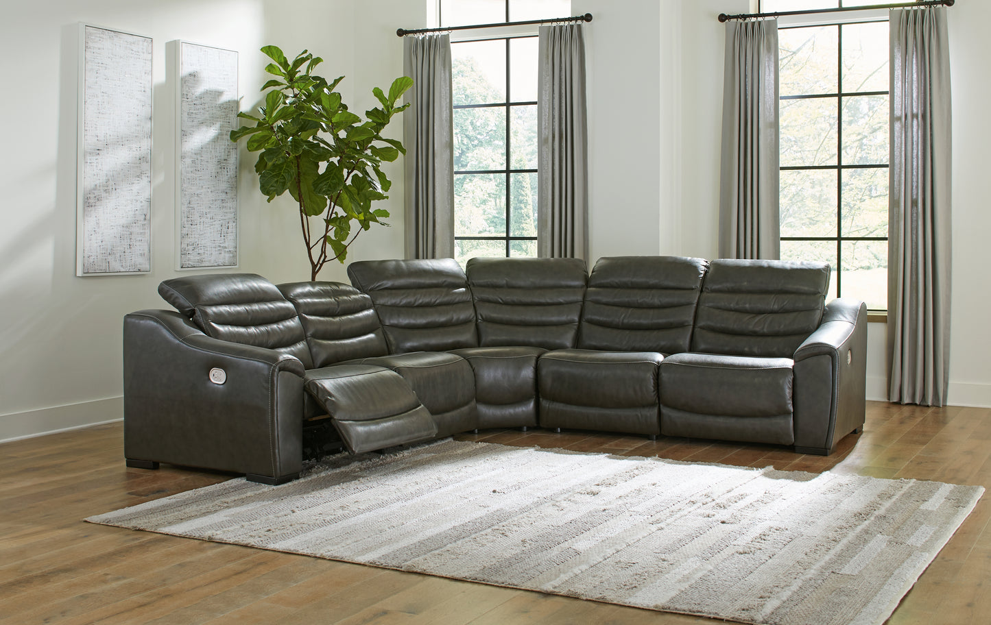 Myers Furniture Outlet - Ashley Furniture - Center Line Sectional - 5-Piece Power Reclining Sectional / Dark Gray - U63404S3
