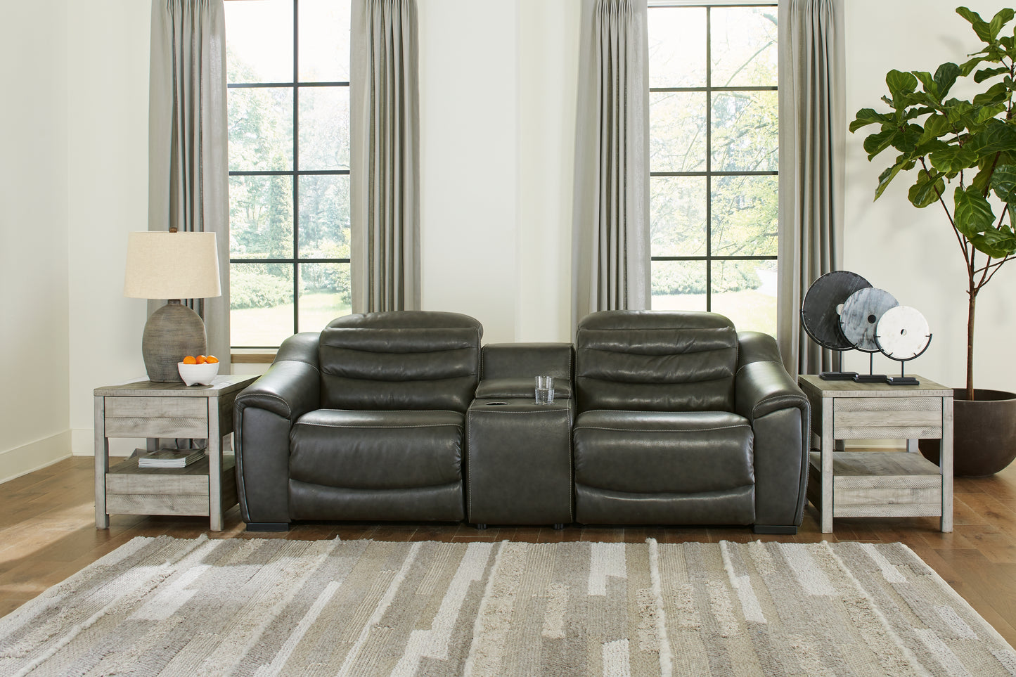 Myers Furniture Outlet - Ashley Furniture - Center Line Sectional - 3-Piece Power Reclining Loveseat with Console / Dark Gray - U63404S2