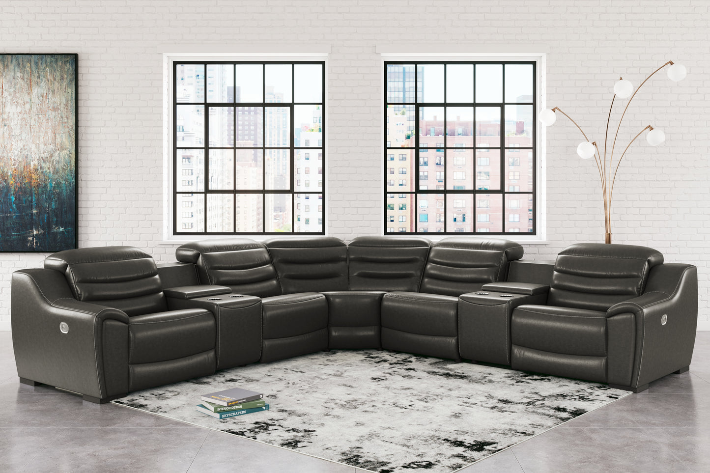 Myers Furniture Outlet - Ashley Furniture - Center Line Sectional - 7-Piece Power Reclining Sectional / Dark Gray - U63404S7
