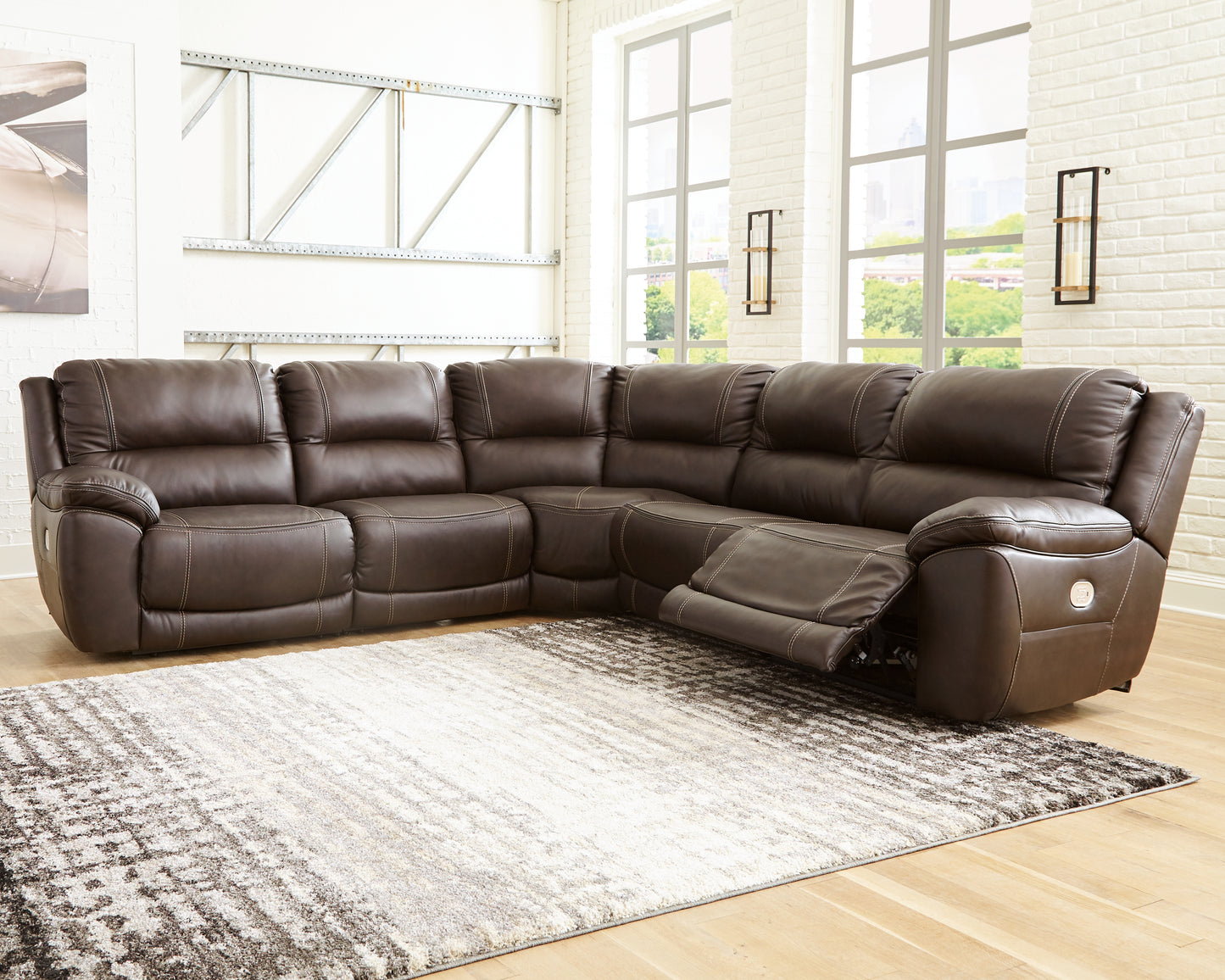 Myers Furniture Outlet - Ashley Furniture - Dunleith Sectional - 5-Piece Power Reclining Sectional / Chocolate - U71604S1