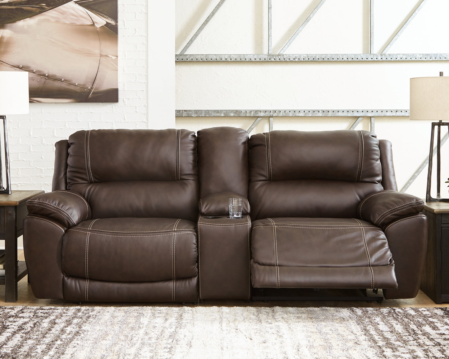 Myers Furniture Outlet - Ashley Furniture - Dunleith Sectional - 3-Piece Power Reclining Loveseat with Console / Chocolate - U71604S4
